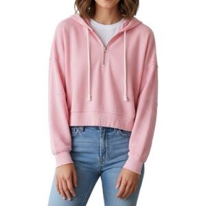 Aerie Pink Cropped Hooded Quarter Zip Women’s Sweatshirt - Size Large